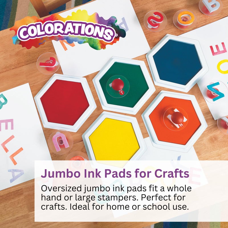 Colorations Classic Primary Colors Jumbo Washable Stamp Pads Washable Ink Pack of 6 (6"L x 7"W) - Classroom Stamping for Kids With Lid - Image 2